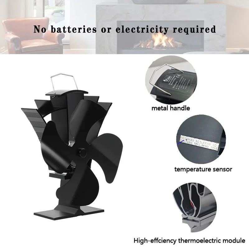 fireplace Small black  Heat Powered Wood Stove Fan