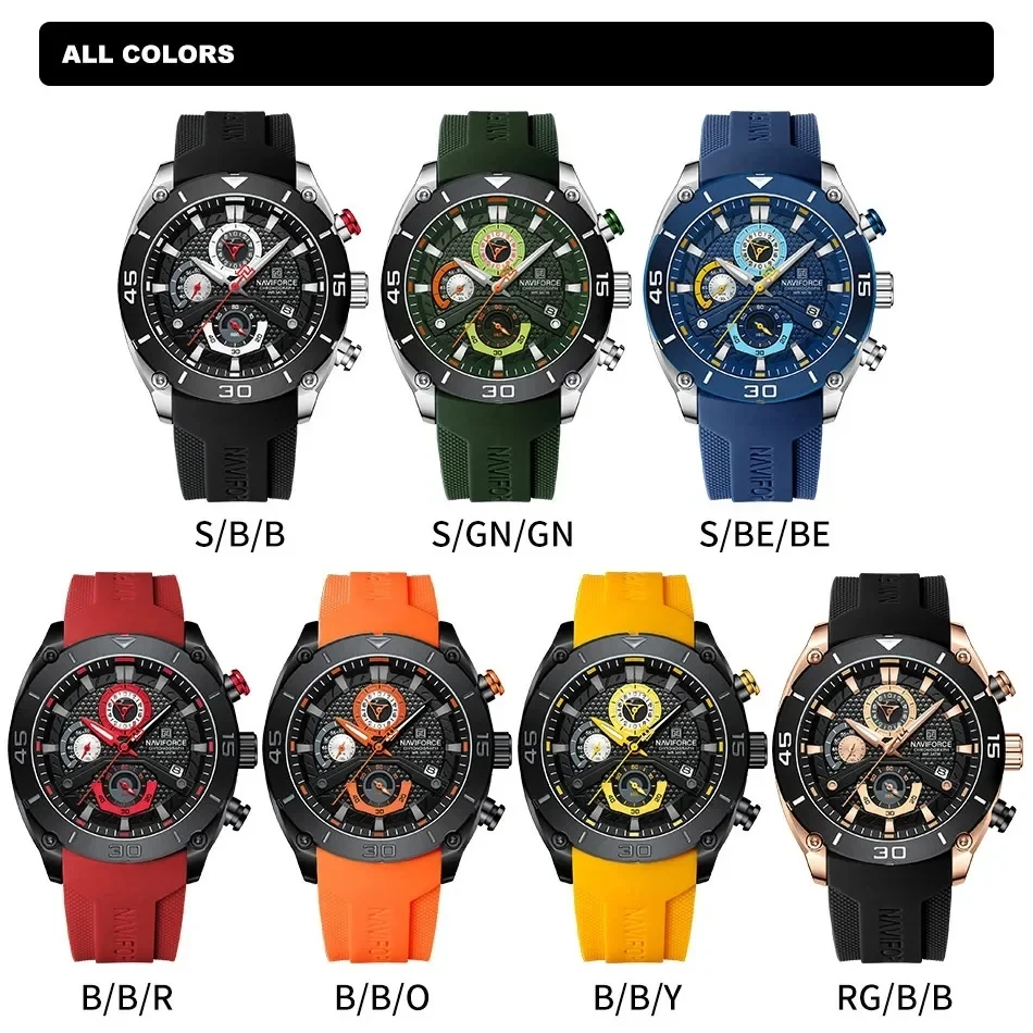 Naviforce 8038 Top Sale Men Japan Quartz Movement Wrist Watch Waterproof Silicone Sport Watch Men Watch Relogio Masculino