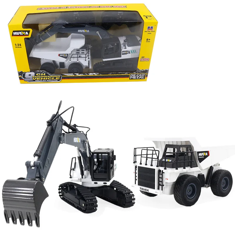 Hot Selling Huina 1559 Rc Excavator and Dump Truck 2 in 1 Set 1/24 9CH Alloy Metal Engineering Car for Kids Gifts