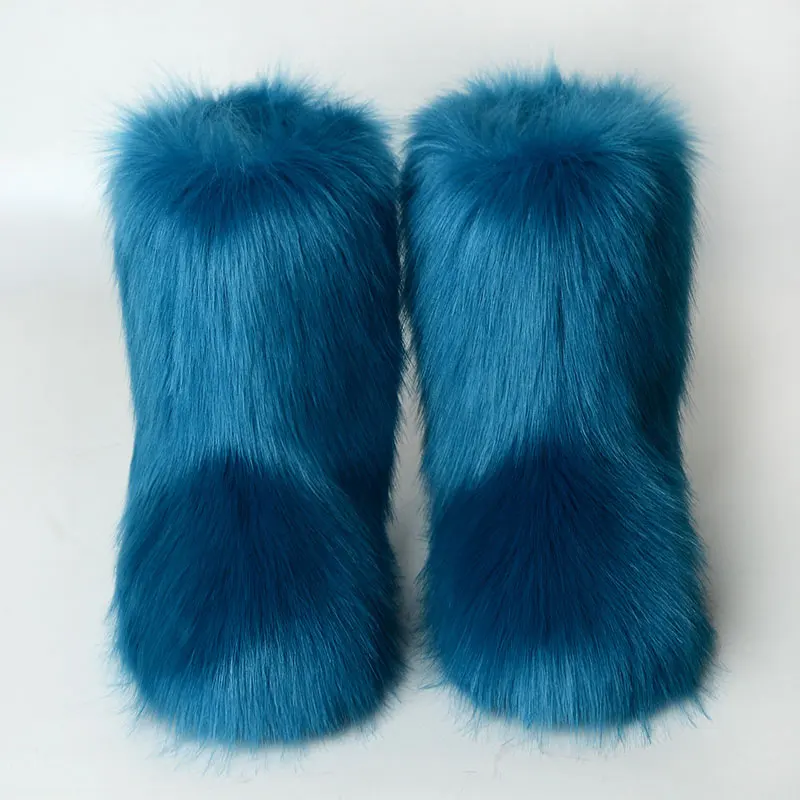 2023 Hot Sale Large Winter Warm Furry Boots Middle Boots Thickened Fur Flat Sole Snow Boots Women Shoes