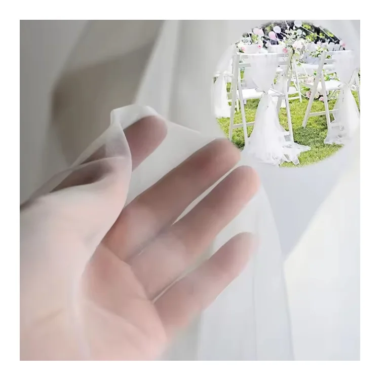 Hot selling Stretch Plain Lightweight Gauze Lace White Drape Polyester Tulle Voile Curtain Sheer Organza Fabric For Decorations