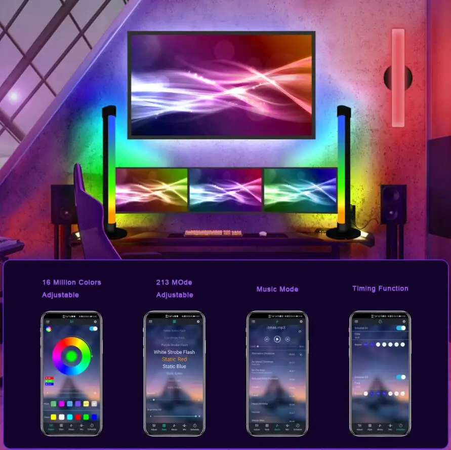 Game Rgb APP Music Lights Sound Control Bedroom Game Led Lamp Bar Gaming PC TV Car Desktop Atmosphere Light Music Rhythm Lights