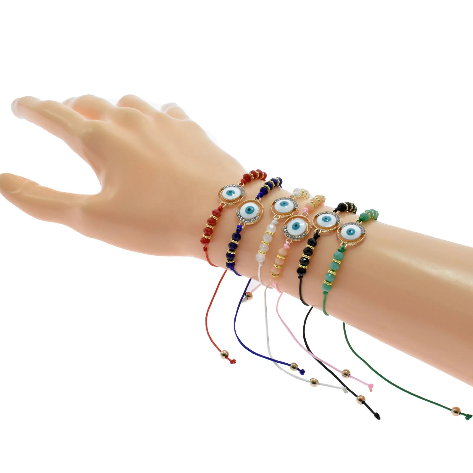 New Fashion Jewelry Colorful Braided Eye  Evil  Charm Pendant Bracelets Crystal Glass Bead Hand Woven Bracelet