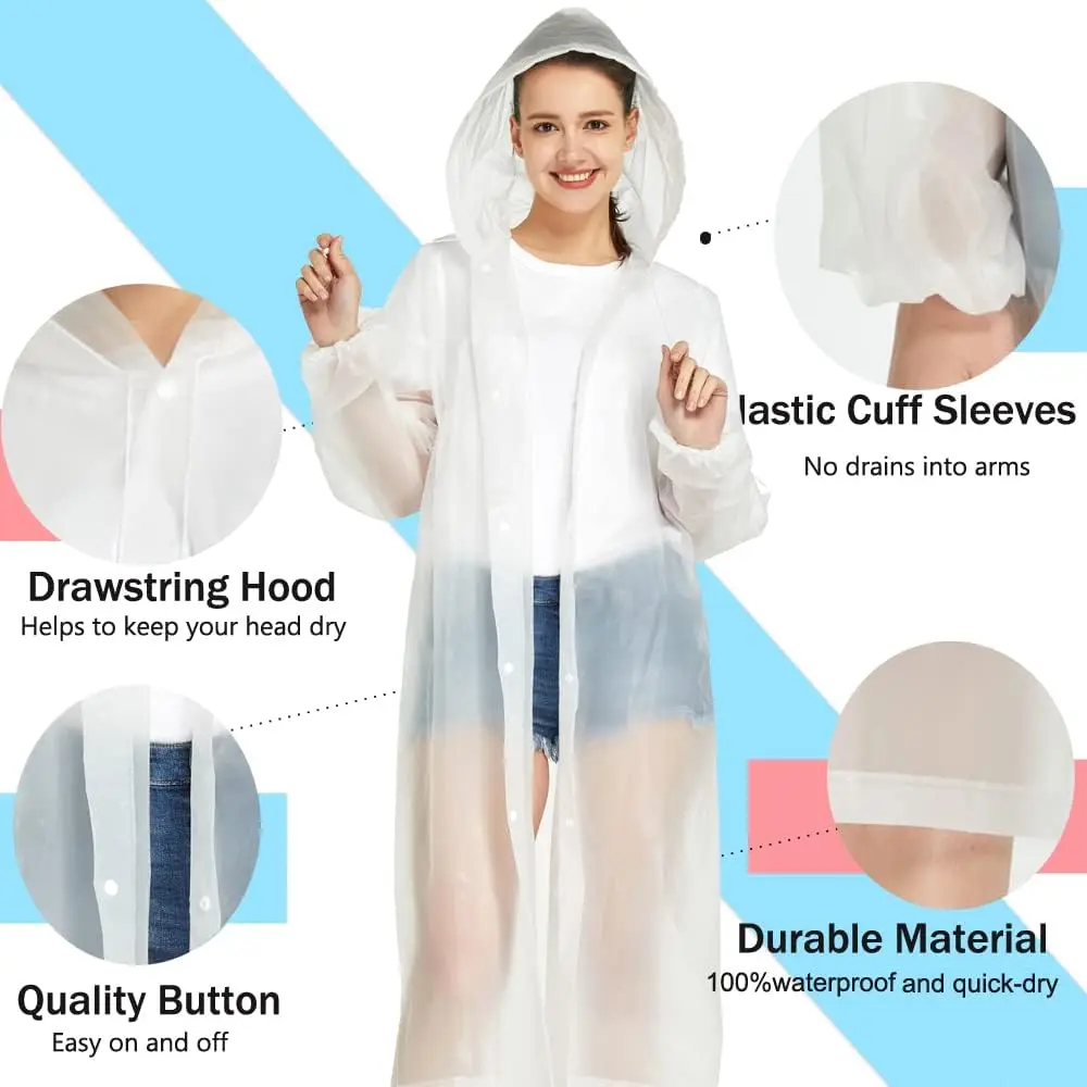 Rain Coat Reusable Rain Ponchos for Adults Men clear Lightweight rain coats for women with Hood and Drawstring