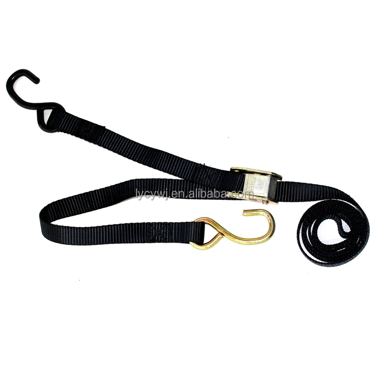 Customized 1inch 25mm polyester belt cam buckle tie down straps motorcycle with S hook and soft loops