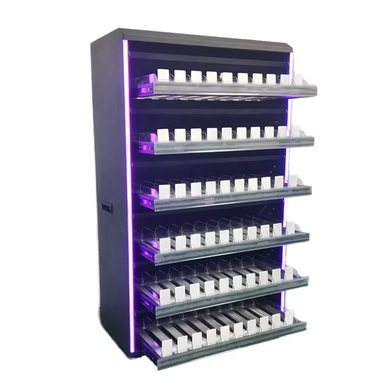 Gas Station Metal Cabinet Floor Showcase Store Led Cigarettes Display Stand Rack Wooden Tobacco Display Shelf Supplier