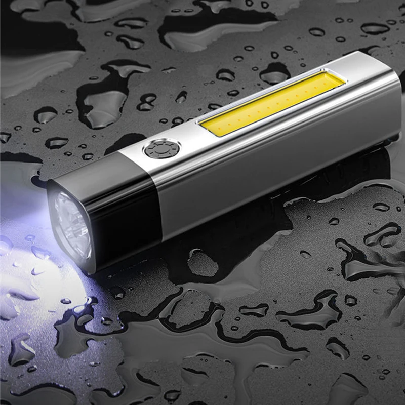 aluminum alloy led mini flashlights XPE+COB mini flashlight torch power bank