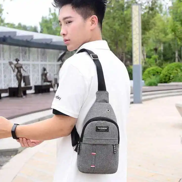 New Male Chest Bag Simple Nylon Fashion Waterproof USB One Shoulder Men Crossbody Bag
