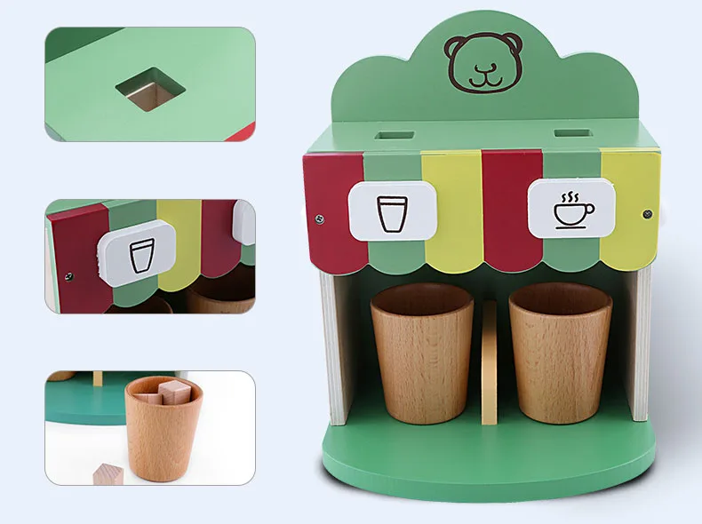 Baby Early Learning Educational Toys Wooden Kitchen Pretend Play Toy with Simulation Coffee Machine Toaster Machine Food Mixer