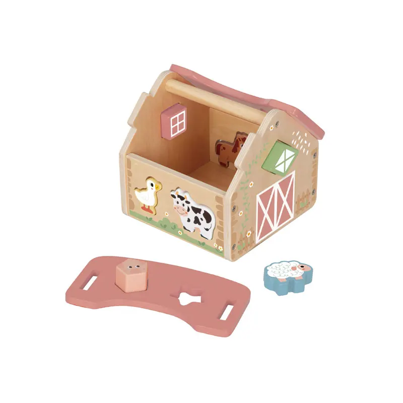 2024 Hand-held House Hut Wooden Farm Toy Scene Geometric Shape Sorter Matching Animal Children Toys