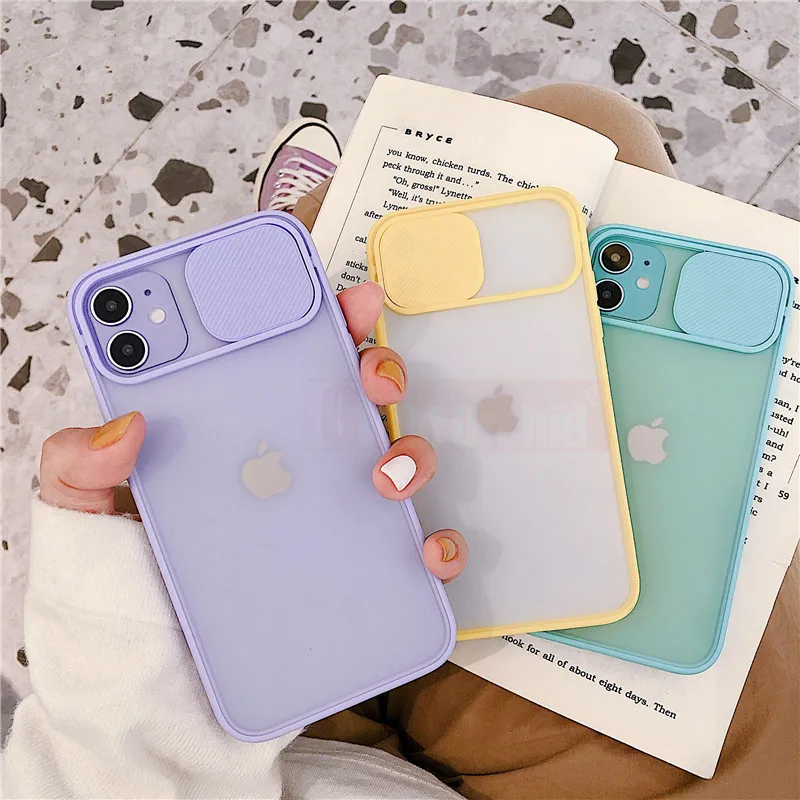 
Sliding Camera Protect Frosted Matte PC Phone Case for iPhone SE 7 8 X XS XR XS Max 11 Pro Max Camera Lens Cover for iPhone 12 
