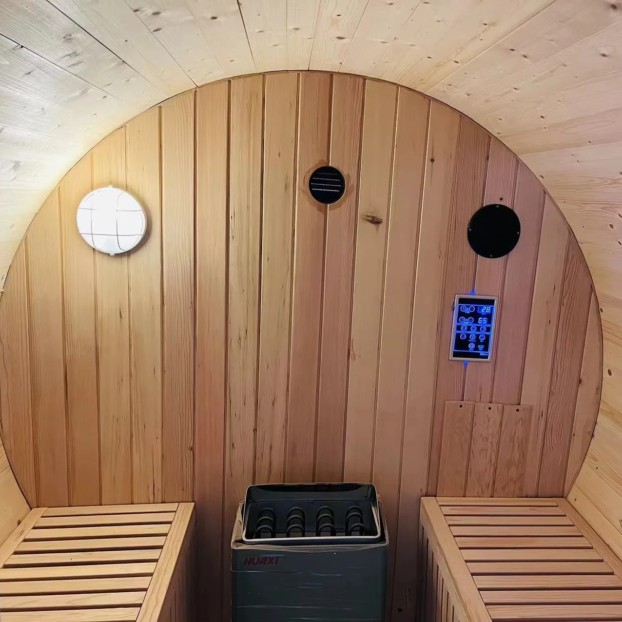 Classic Barrel Sauna with Modern Upgrades 3-Person, Hemlock, Electric Furnace, Affordable Pricing