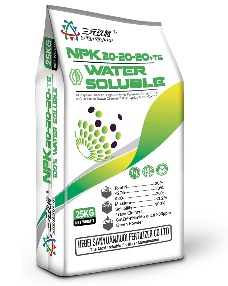 
100% Water soluble fertilizer NPK 20-20-20+TE for Irrigation. Spray Fertilizer, Foliar Fertilizer 