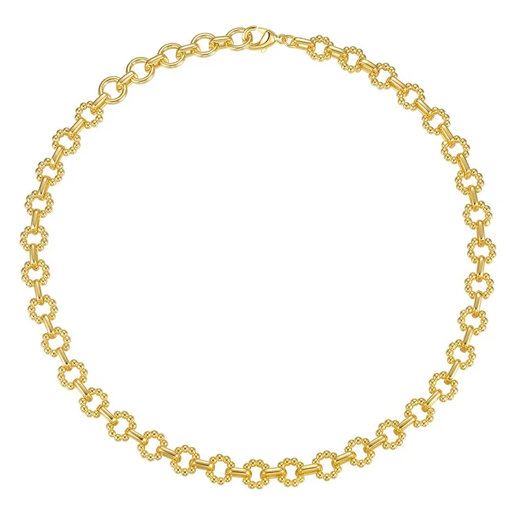 Latest High Quality 18K Gold Plated  Brass Jewelry O-shaped Steel Ball Chain Choker Necklace P203183