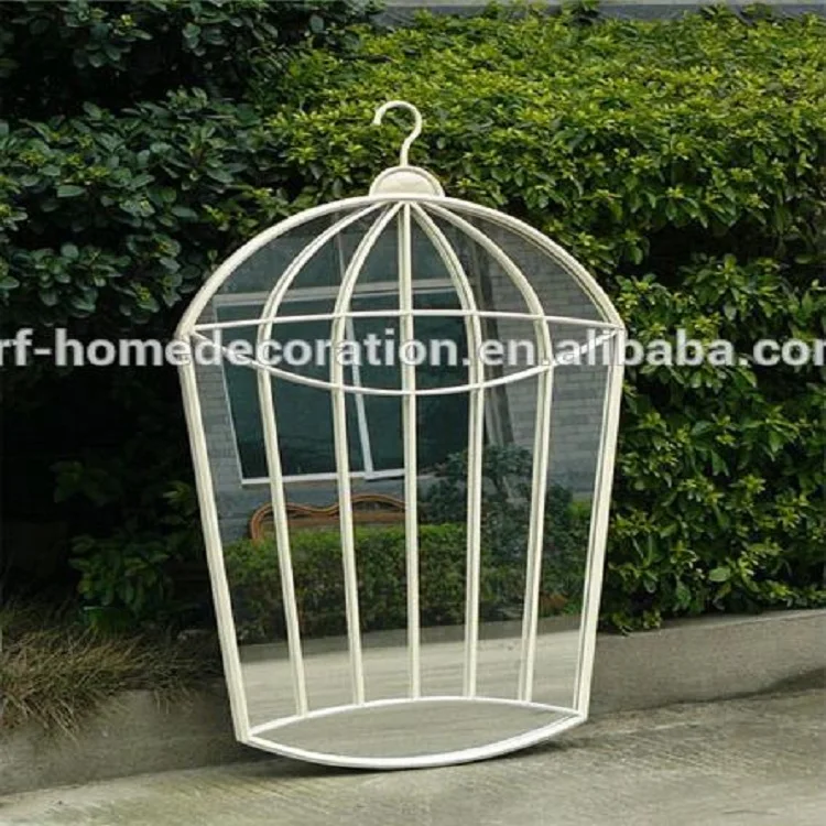 Discounted Bird Cage Shape Wrought Iron Wall Mounted Frame Mirror For Home Park