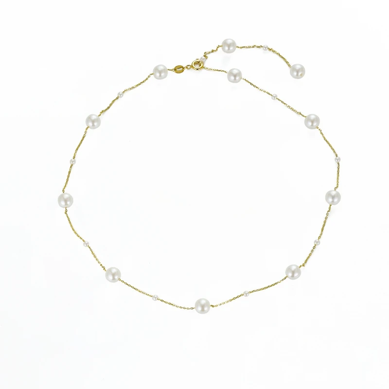 Wholesale Custom Brass Fashion Jewelry Thin Line Multilayer Irregularity Natural Freshwater Pearl Dainty Necklace For Women