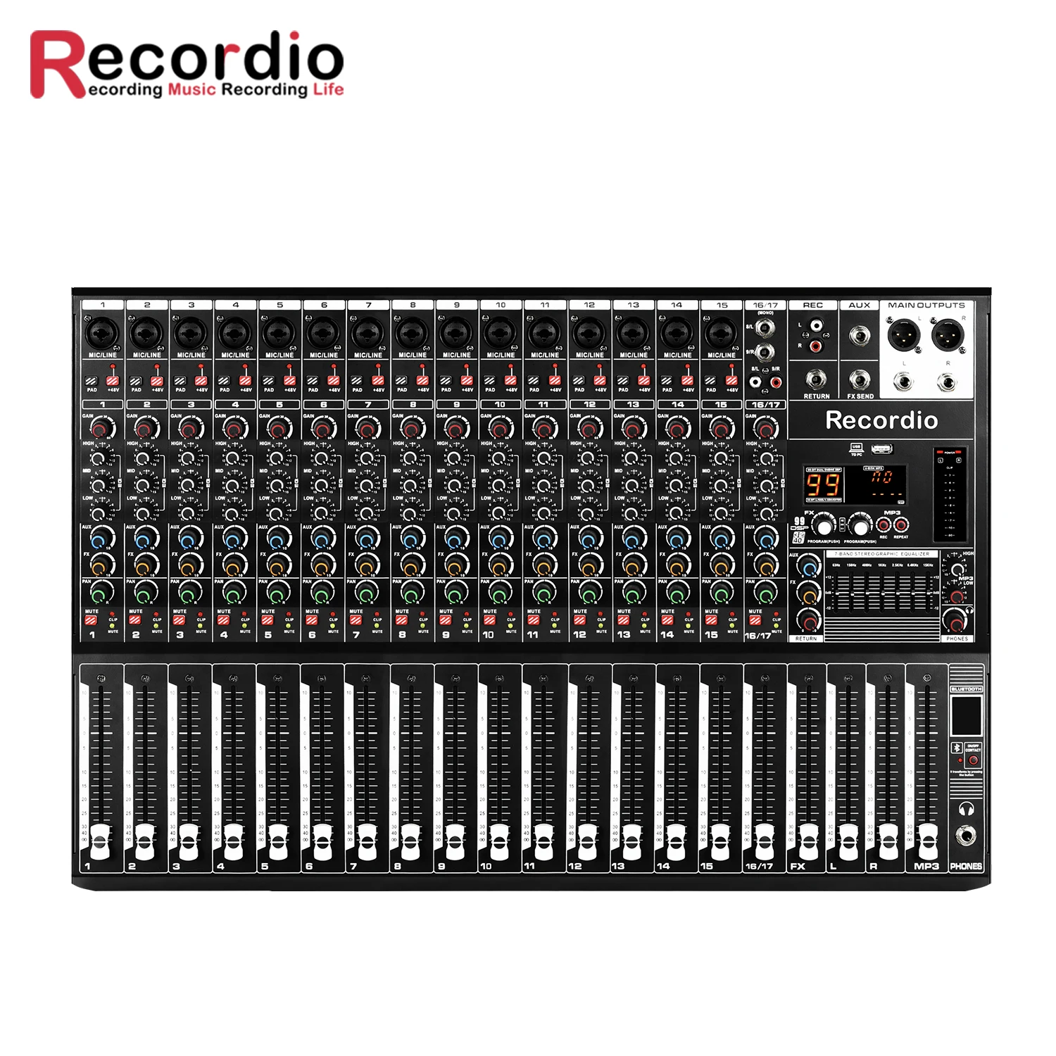 GAX-Q16 Recordio High Quality Audio Mixer Professional Digital Stage Mixer With 99DSP 7 Segment Equalizer