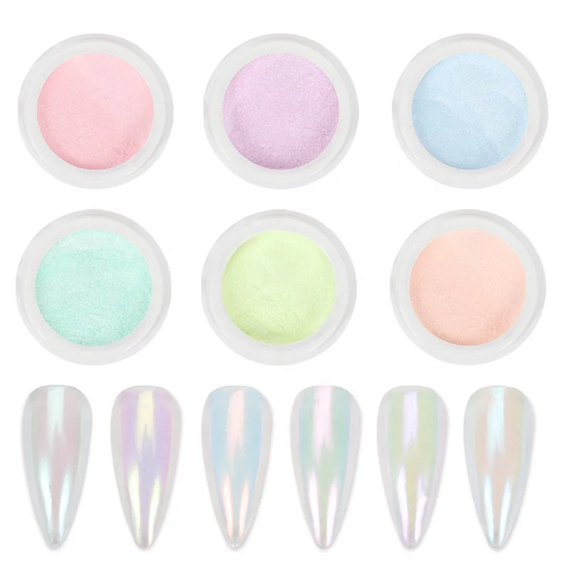 3D Nude Color Mirror Nail Neon Effect Powder Mermaid Aurora Chrome Metal Pigment Ice Transparent Powder Nail Art Decorations