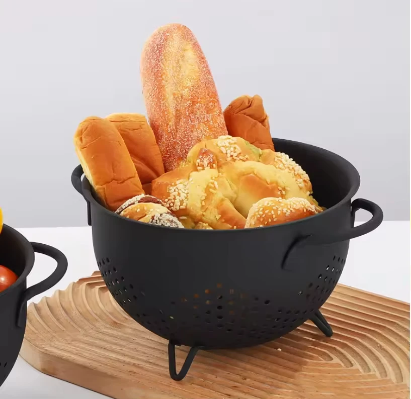 Custom Metal Colander Noodle Pasta Food Drain Basket Strainer Space Saver Sink Drain Basket For Kitchen