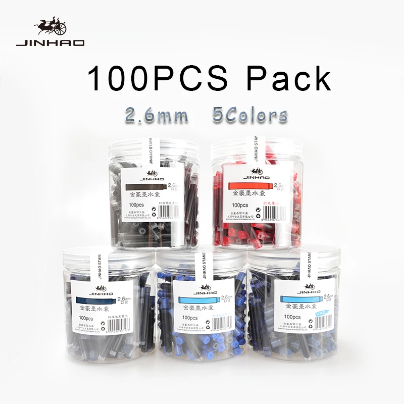 Multi- Colored 100pcs Affordable Bottle 2.6mm Fountain Ink Pen Refill Cartridge