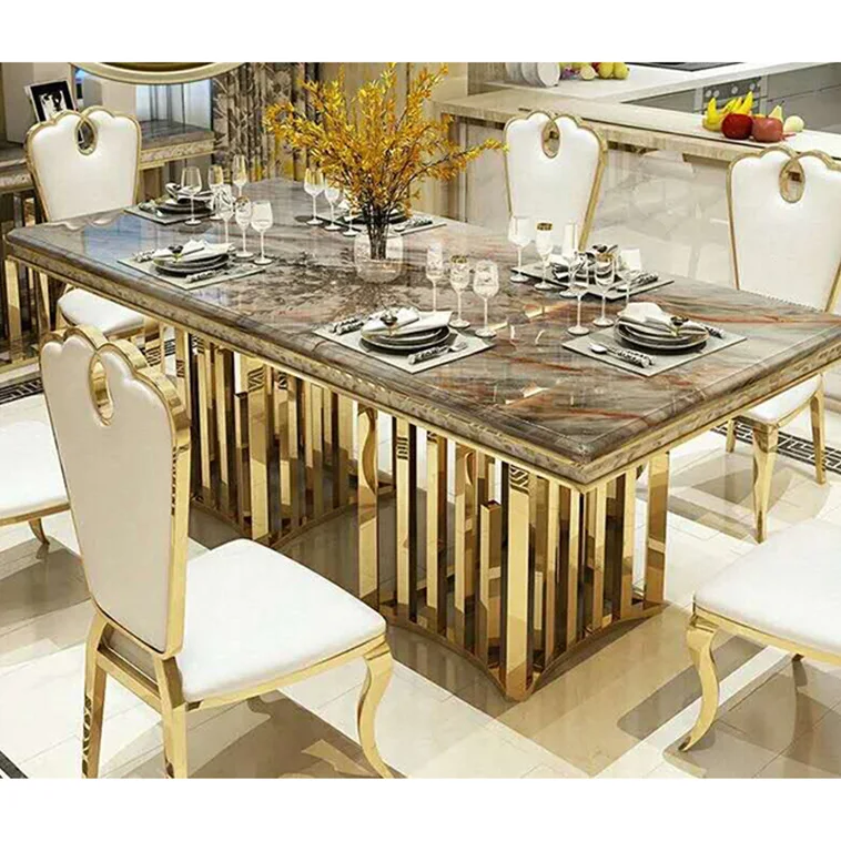Modern simple Light Luxury Style Rectangular dining table set dining table and chair with marble top for sale