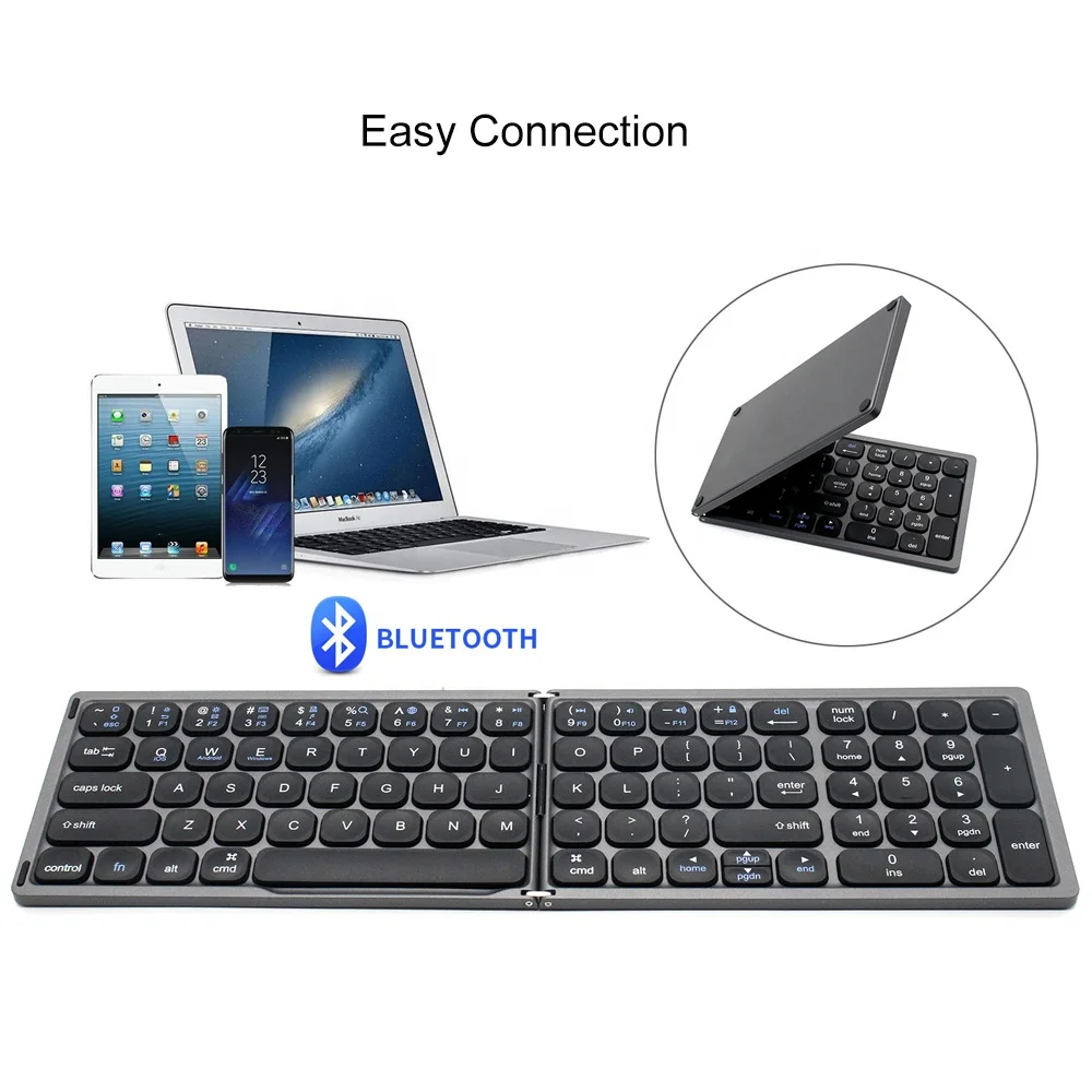 Portable Mini folding Wireless Blue tooth keyboard Ergonomic BT Keyboard with Numeric Keypad for Window Android IOS i Pad Phone