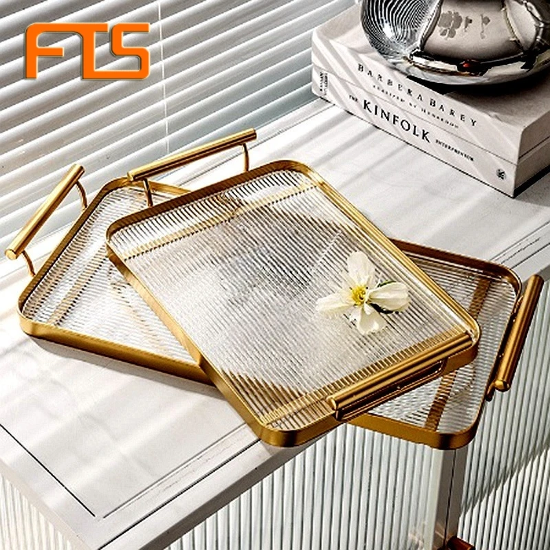 Оптовая продажа пластиковых сервировочных лотков для еды, золотые тарелки для кафетерия, обеденные ручки для ресторана, сервисный лоток