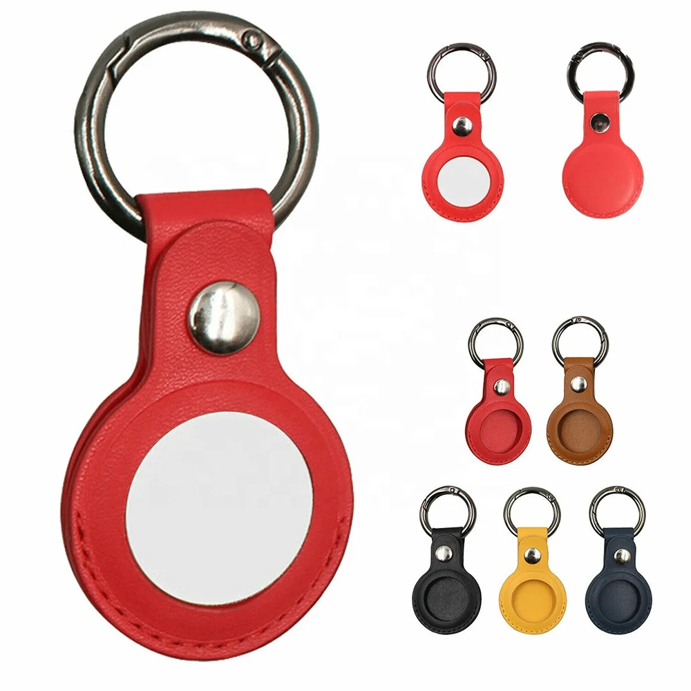 PU Leather Anti-Fall Anti-Scratch Protector Cover Holder for Air Tags with Keychain Loop Leather Protective Case for AirTags