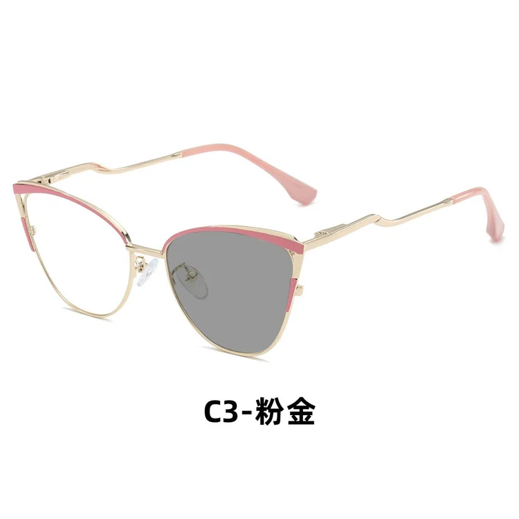 Transparent Female Tortoise Spectacle Women Glasses Frame Cat Eye Metal Photochromic Blue Light Blocking Frame Eyewear