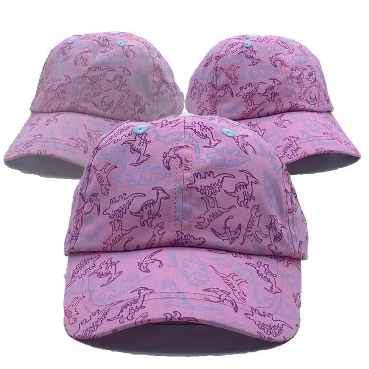 Комикс мультфильм милый дизайн 100% хлопок Дино принтом; Цвет розовый; Детская одежда для девочек мягкий Солнечный спортивная бейсбольная кепка