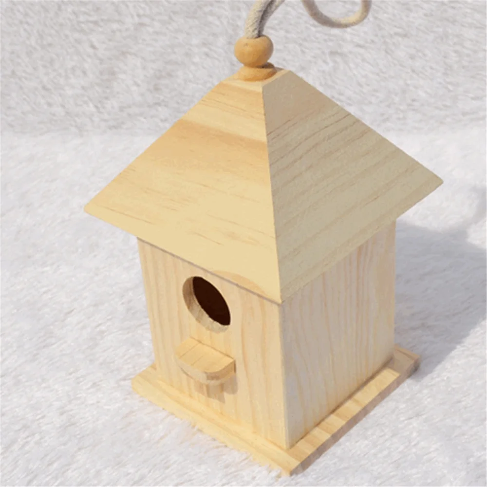 Creative handmade hanging decorative kids DIY painted toy factory wholesale bird house kit diy wood