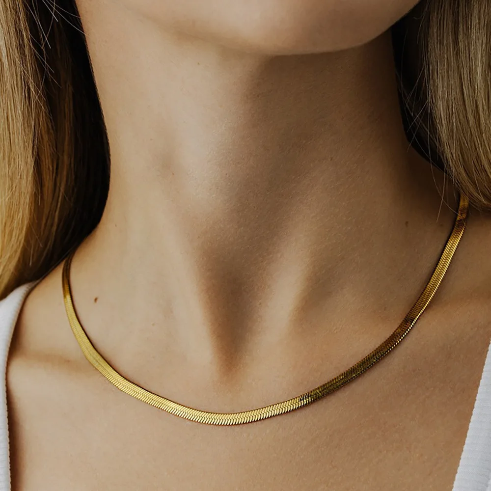Excellent Quality 4MM 18K Gold Filled Necklace Herringbone Snake Chain For Women Tarnish Free Jewelry