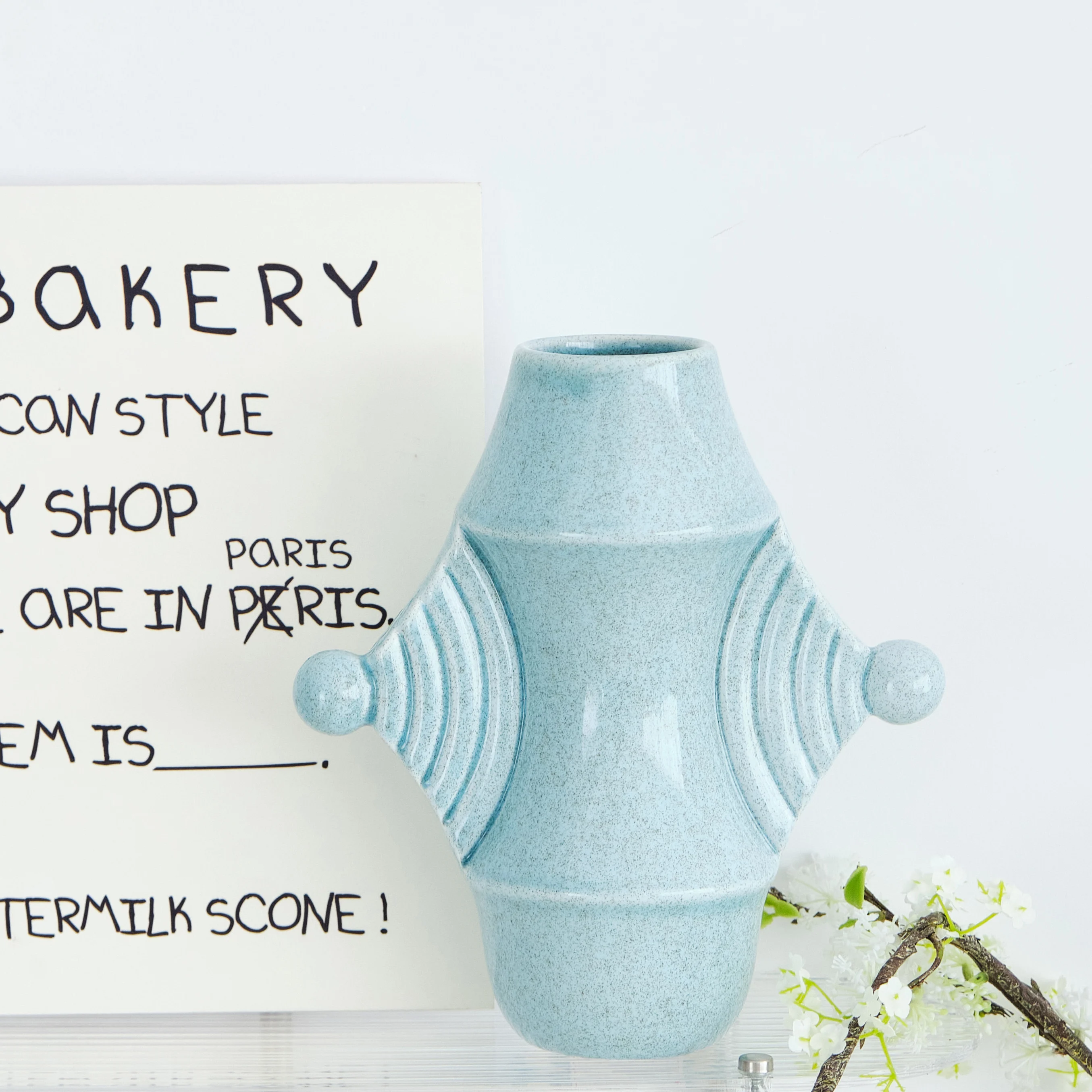 New arrival Home decoration Blue plant vase Simple Design Glossy Glaze ceramic flower vase