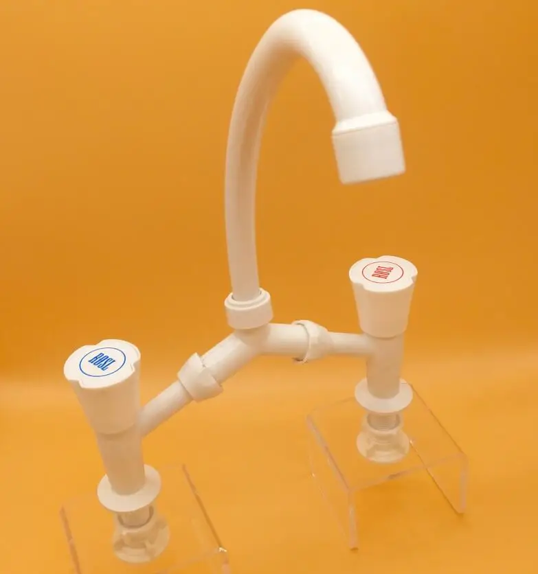 Deck Mounted Double Handle Cold And Hot Water Mixer Plastic Faucet Cheap Kitchen Faucet
