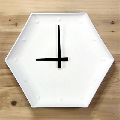 European Style Elegant Matte White Hexagonal Porcelain Wall Clock