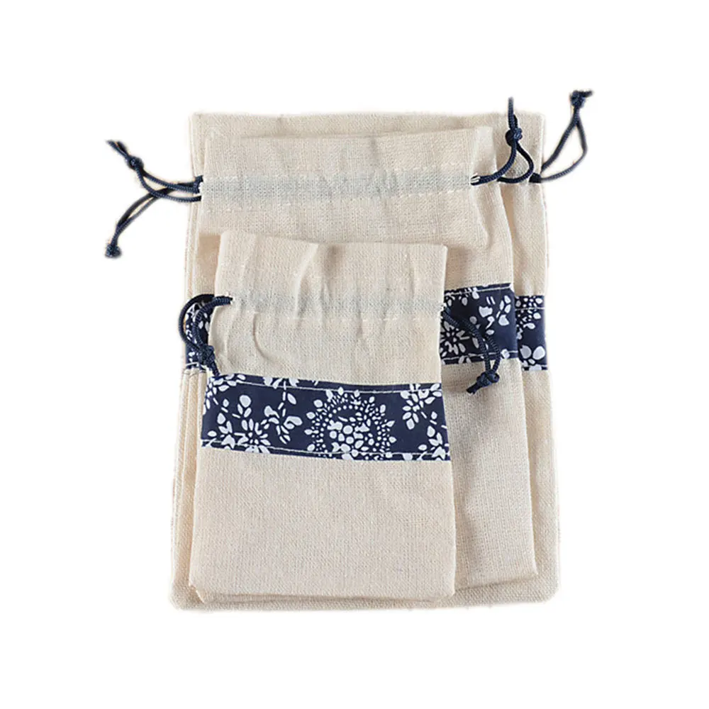 Durable using pink mini jute cotton linen drawstring gift bags pouch burlap custom logo for jewelry coffee