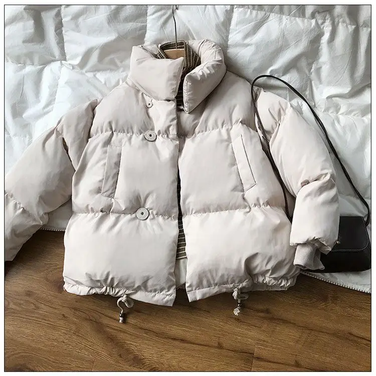 Doudoune Loose Casual Warm Stand Collar Pockets Clothing Women Down Jackets Puffer Bubble Winter Warm Coat