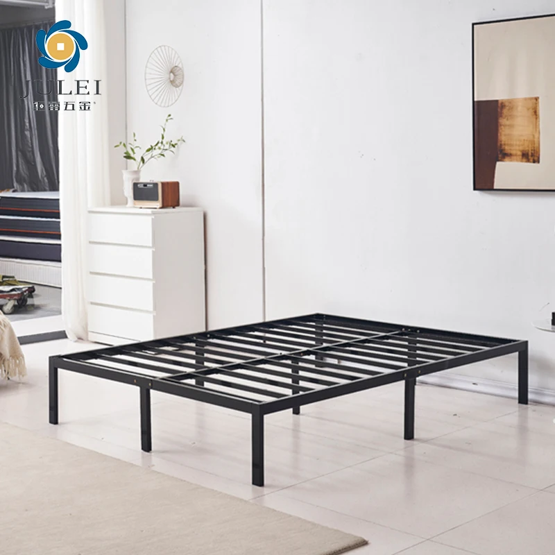 Simple Modern Style Metal Small Double Queen Size Low Height Iron Wrought Wood Slats Bed