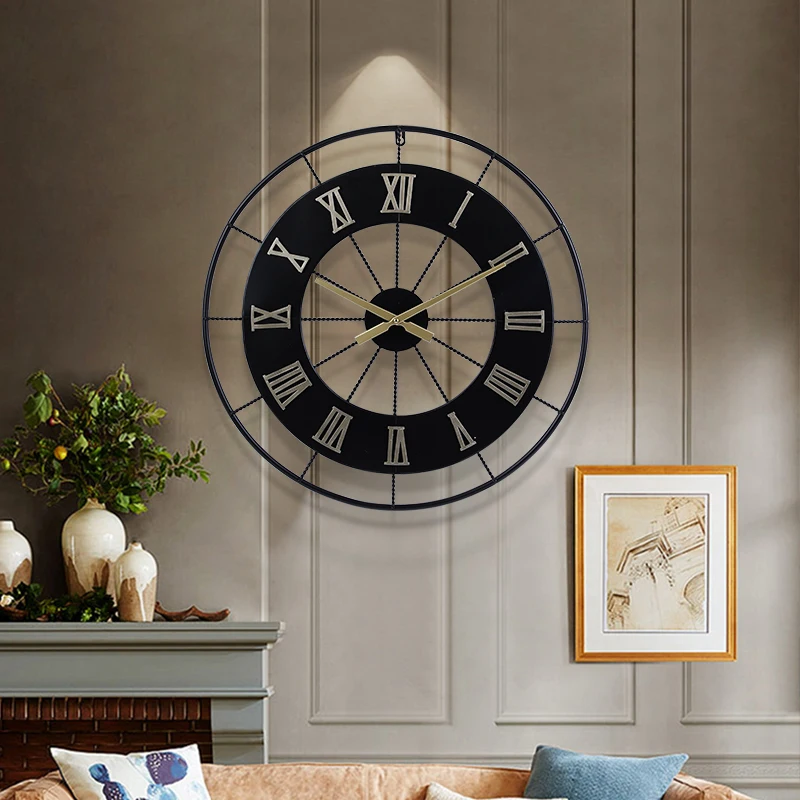 60*60cm Luxury modern cheap wall clock wall hanging creative iron art design clock timer restaurant wall decorative clock