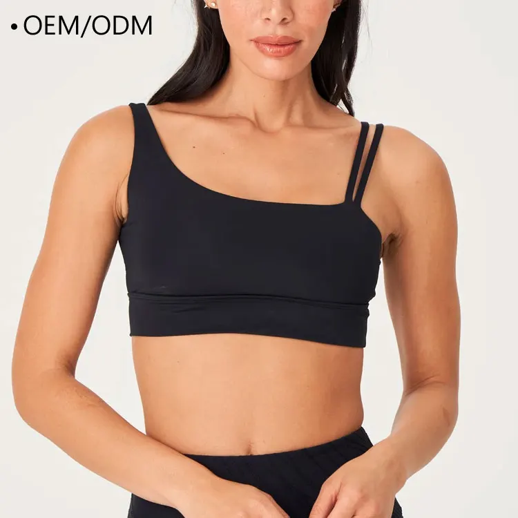 High Impact Customized Logo Printing Asymmetrical Cut Out Back Cross Strap Women Sports Yoga Fitness Bra
