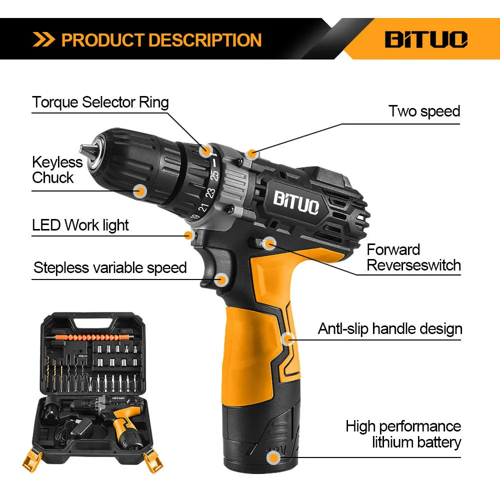 Electric Screwdriver Drill Set Li-ion Battery Power Tool Drill 12v Impact Mini  Cordless Drill Combo Kit