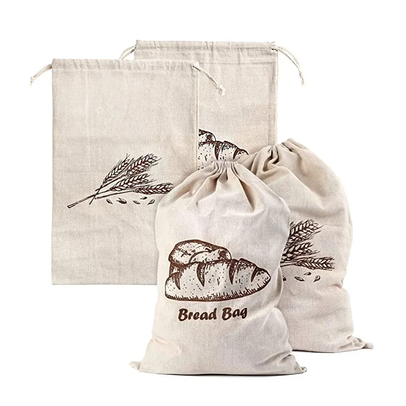 organic Custom logo Cotton canvas bread toast Drawstring Pouch Gift cosmetic Jewelry Packaging Storage tote Bag draw string bags