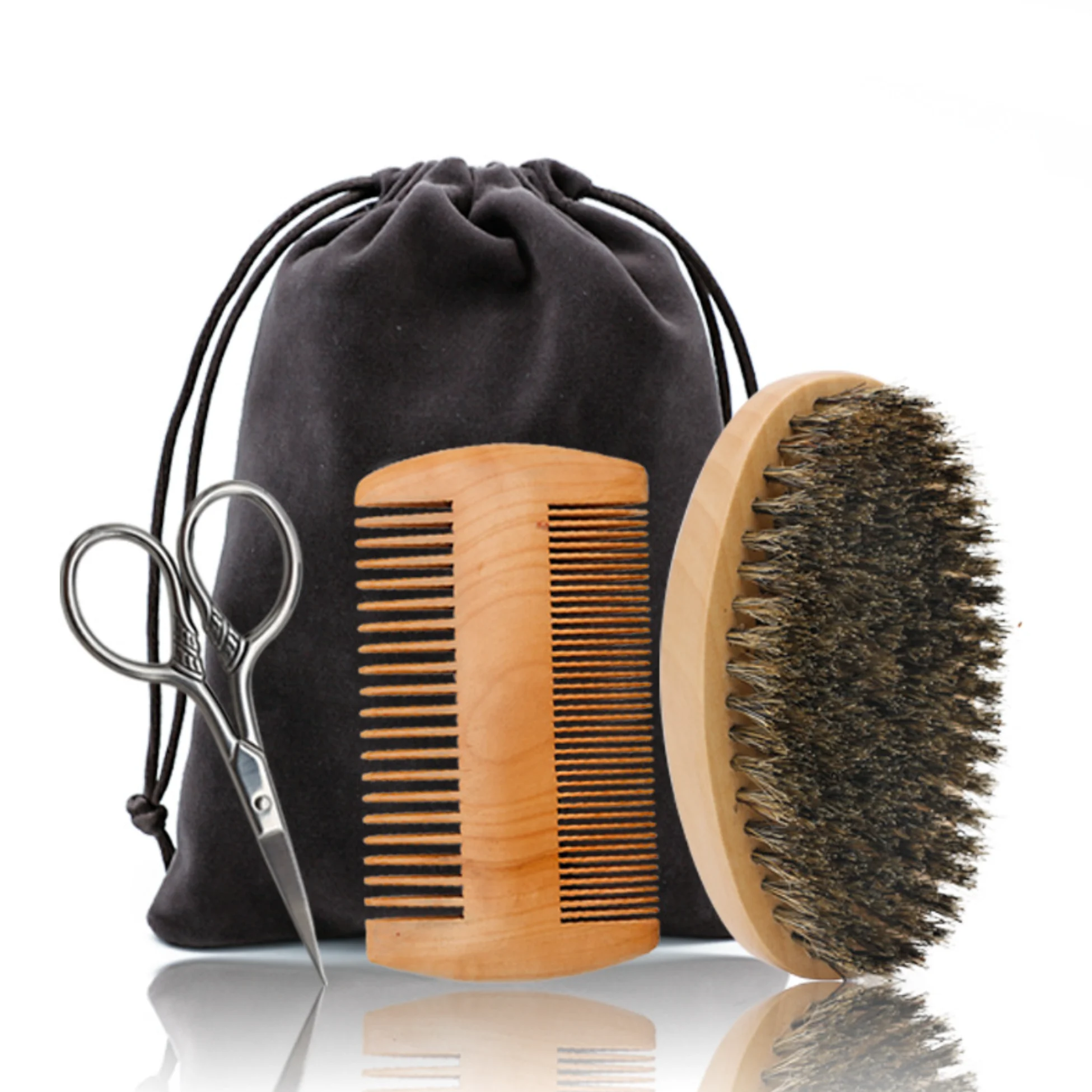 Private Label Custom Wholesale Luxury Beard Brush and Comb Set Care Kit for Men Grooming Scissors Brushes