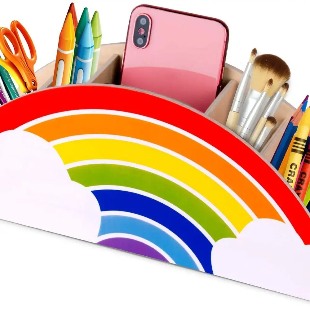 Wooden Pen Holder & Pencil Holders - Supply Caddy Phone Holder Desk Organizer for Office Supplies Makeup Brush Classroom