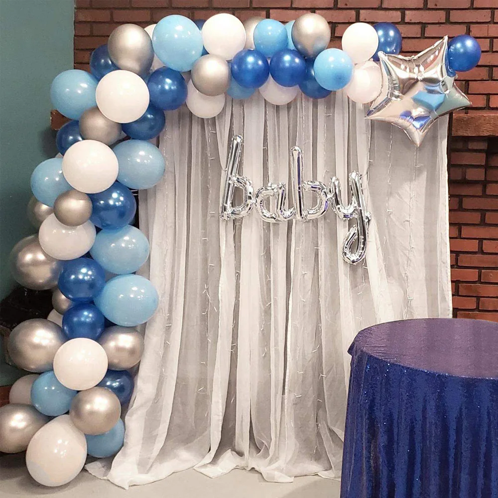Balloon garland arch blue white silver balloon center decoration background decoration for birthday party