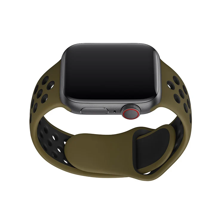 stock silicone dual color sports strap watch band with breathable holes for apple watch series 5  44mm 42mm watch band