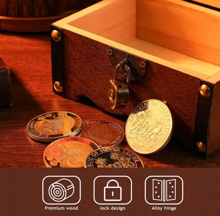 Retro Wooden Gift Box Wooden Treasure Chest Storage Box Wooden Money Storage Box Piggy Bank
