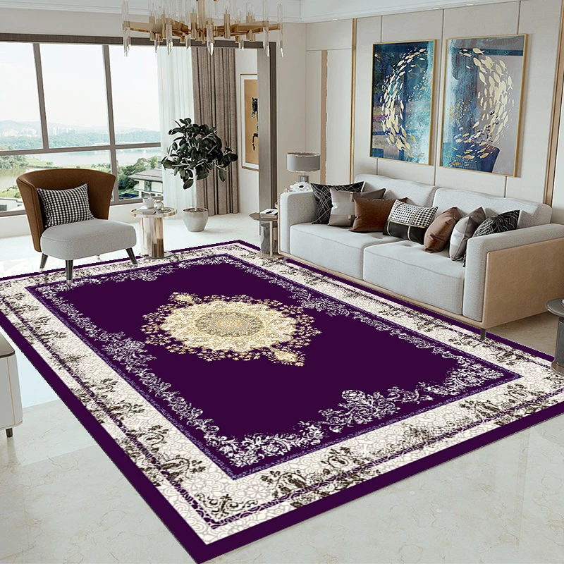 Hot Sell 3D Printed Carpet Custom Manufactures Golden Diamond Velvet Mat Home Persian Washable Shiny Area Carpet and Rug