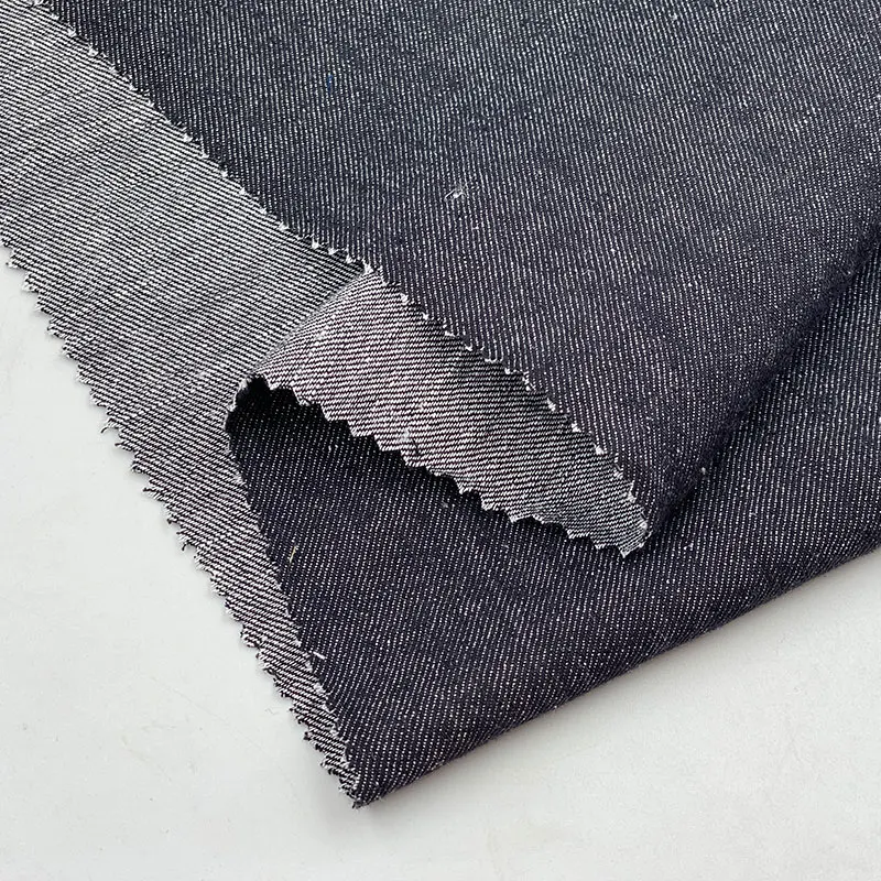 Textile man women dress clothing woven textured twill weave denim style material mix blend 55% hemp 45% cotton fabric