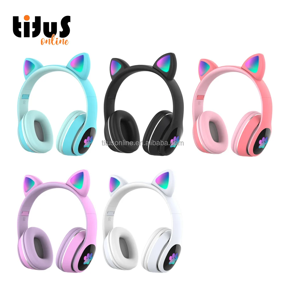 L400 Verified Suppliers Glowing Cat Ear Headphones For Girls Kids Headphones Wireless Over The Ear Headphones